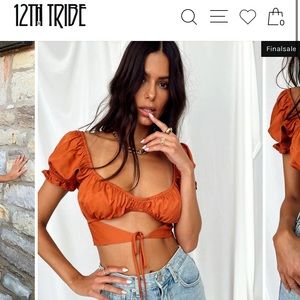 12th tribe “Sarah ginger tie front satin top”